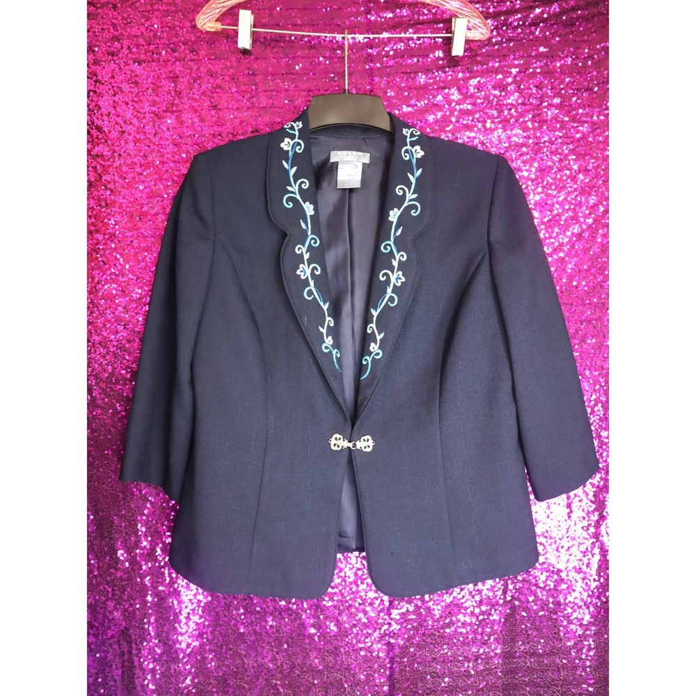 Navy Blue Blazer 12P Koret Dress Women Embroidered Clasp Office Workwear Spring